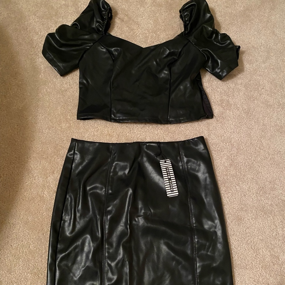 Leather mini skirt and crop top! Brand new w/ tags